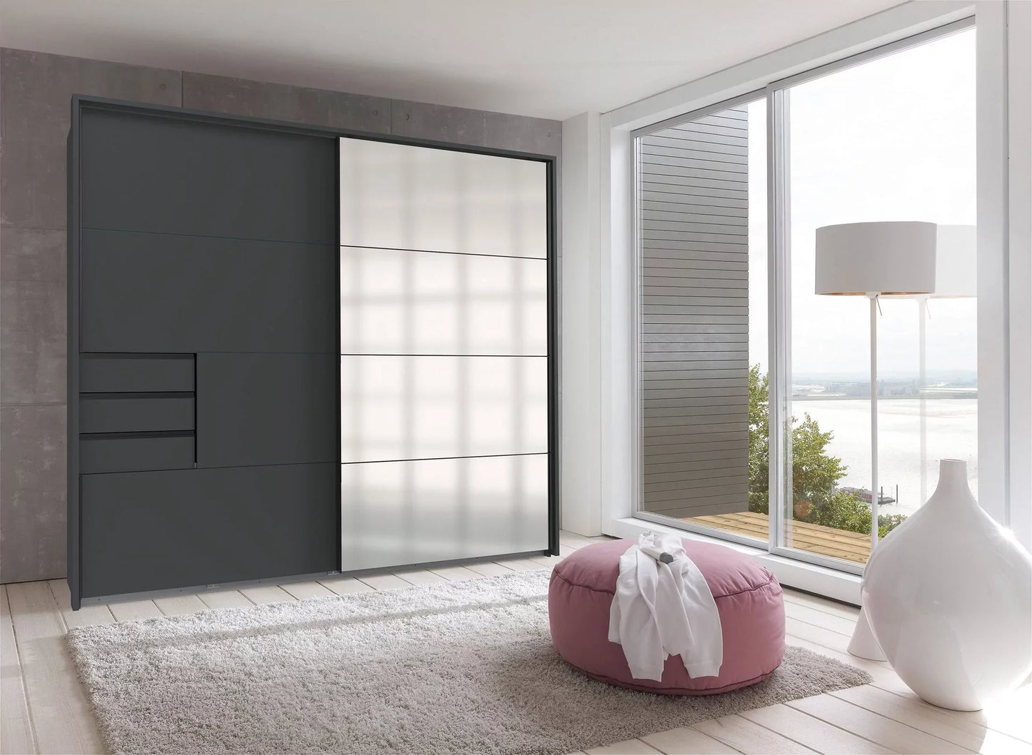 Sliding Wardrobe SOGO 2 Door Mirrored Wardrobe Graphite 225cm