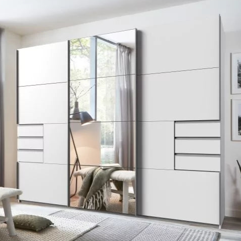 Sliding Wardrobe SOGO 3 Door Mirrored Wardrobe White 270cm