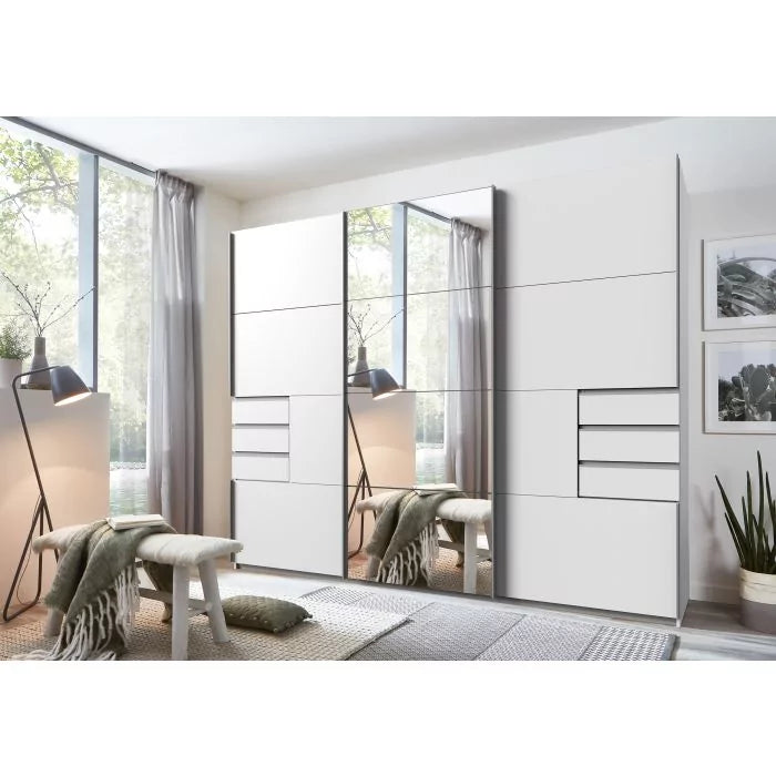 Sliding Wardrobe SOGO 3 Door Mirrored Wardrobe White 270cm