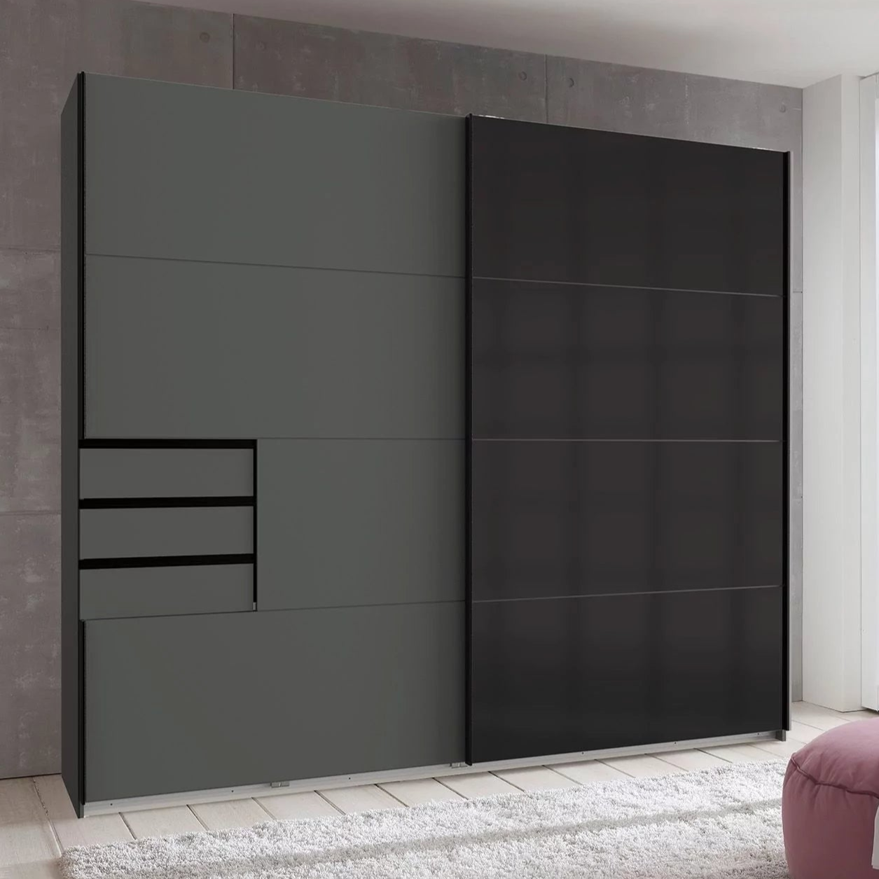 Sliding Wardrobe SOGO 2 Door Wardrobe Graphite with Black 225cm
