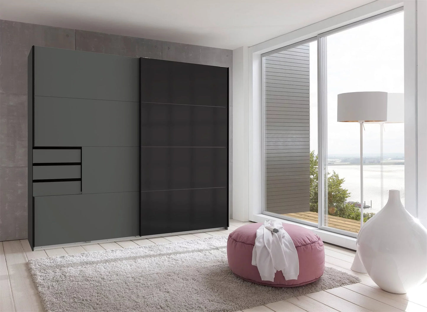 Sliding Wardrobe SOGO 2 Door Wardrobe Graphite with Black 225cm