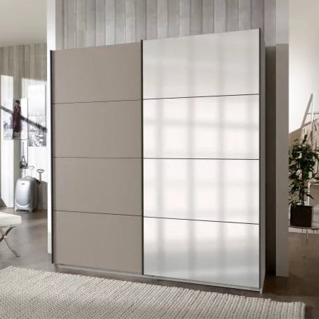 Sliding Wardrobe - ANVAST 2 Door Mirrored Wardrobe Grey 180cm