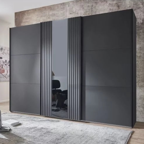 Sliding Wardrobe - ATLANTIC 3 Door Wardrobe Black 300cm