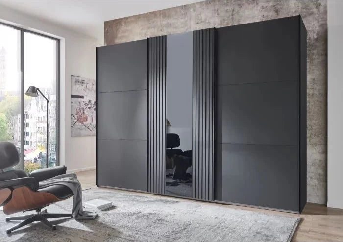 Sliding Wardrobe - ATLANTIC 3 Door Wardrobe Black 300cm