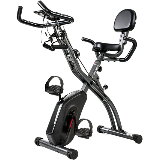 SPORTNOW 3-In-1 Folding Exercise Bike with Resistance Bands, Bluetooth App, 8-Level Magnetic Resistance, LCD Display, Black