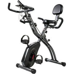 SPORTNOW 3-In-1 Folding Exercise Bike with Resistance Bands, Bluetooth App, 8-Level Magnetic Resistance, LCD Display, Black