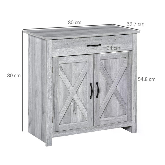 HOMCOM Farmhouse Barn Door Sideboard Storage Cabinet Coffee Bar for LIVING Room - Grey Grain