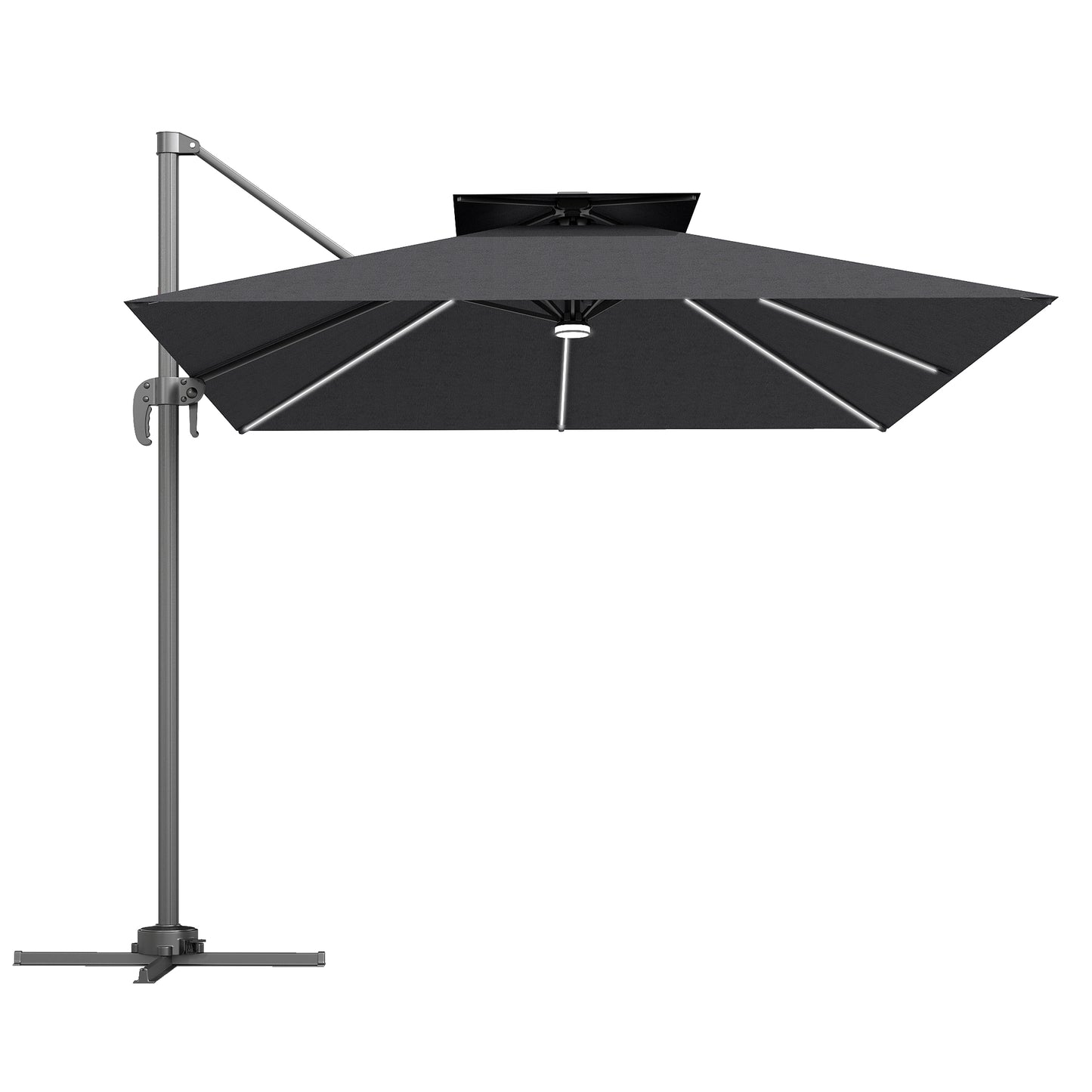 Outsunny 2.5m Cantilever Parasol with Solar Powered LED Lights, 360¡ Rotation, Tilt Adjustment, Crank Handle, Dark Grey