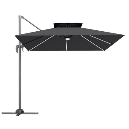 Outsunny 2.5m Cantilever Parasol with Solar Powered LED Lights, 360¡ Rotation, Tilt Adjustment, Crank Handle, Dark Grey