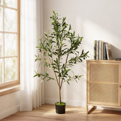 HOMCOM Decorative Artificial Plant, 120 cm Silk Olive Tree with 303 Leaves in Cement Pot, Fake Plant