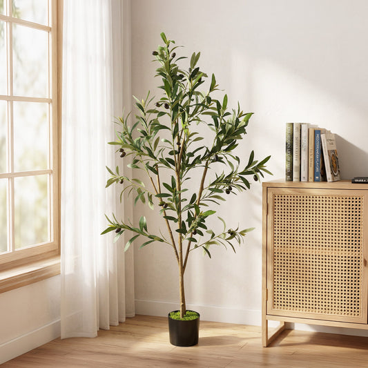 HOMCOM Decorative Artificial Plant, 120 cm Silk Olive Tree with 303 Leaves in Cement Pot, Fake Plant