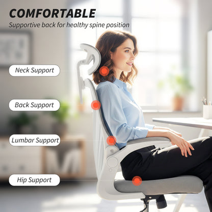 HOMCOM Ergonomic Office Chair with Foldable Backrest, 2D Headrest - Light Grey