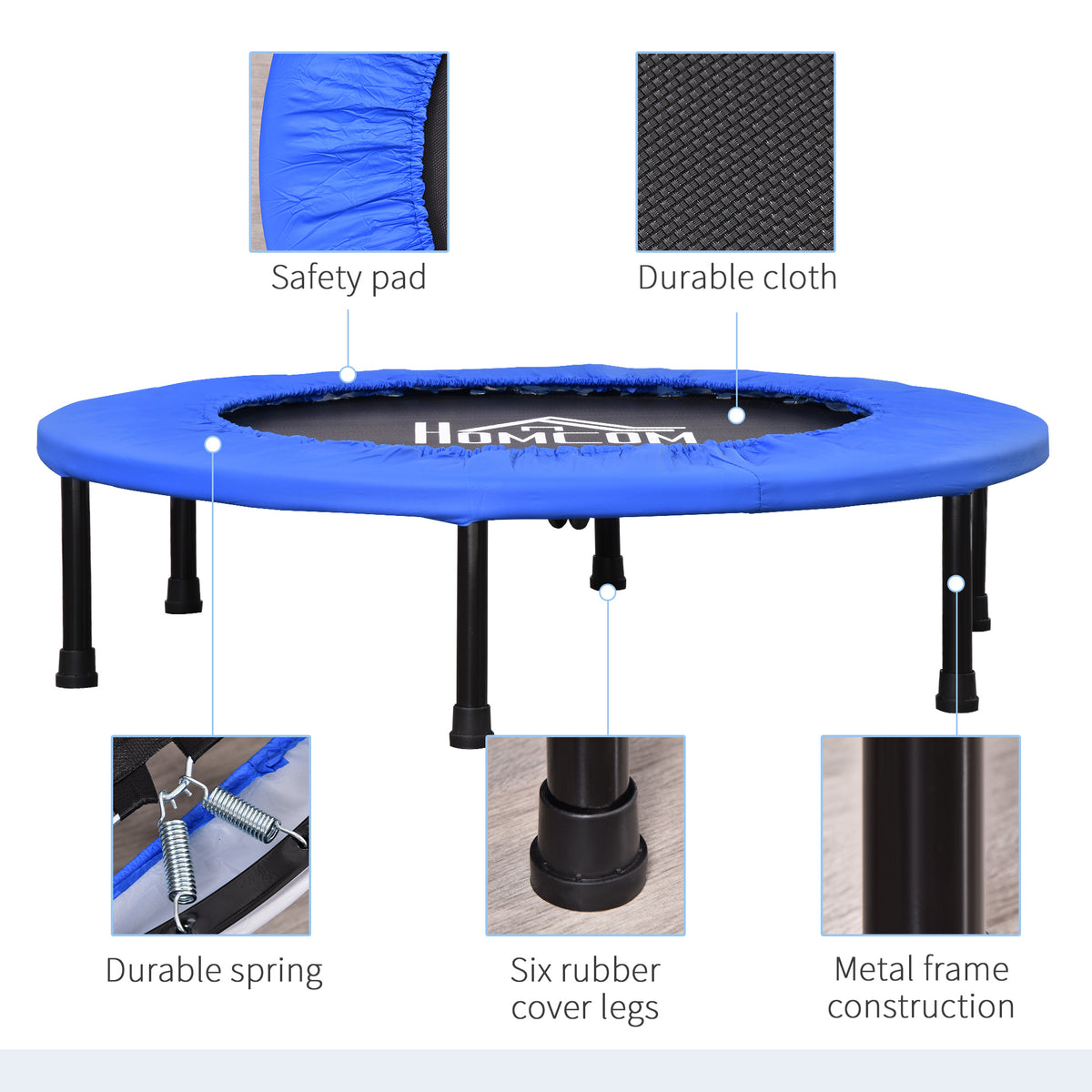 HOMCOM 36" Mini Fitness Trampoline Home Gym Yoga Exercise Rebounder Indoor Outdoor Jumper with Safety Pad, Support Up to 100 KG, Blue and Black