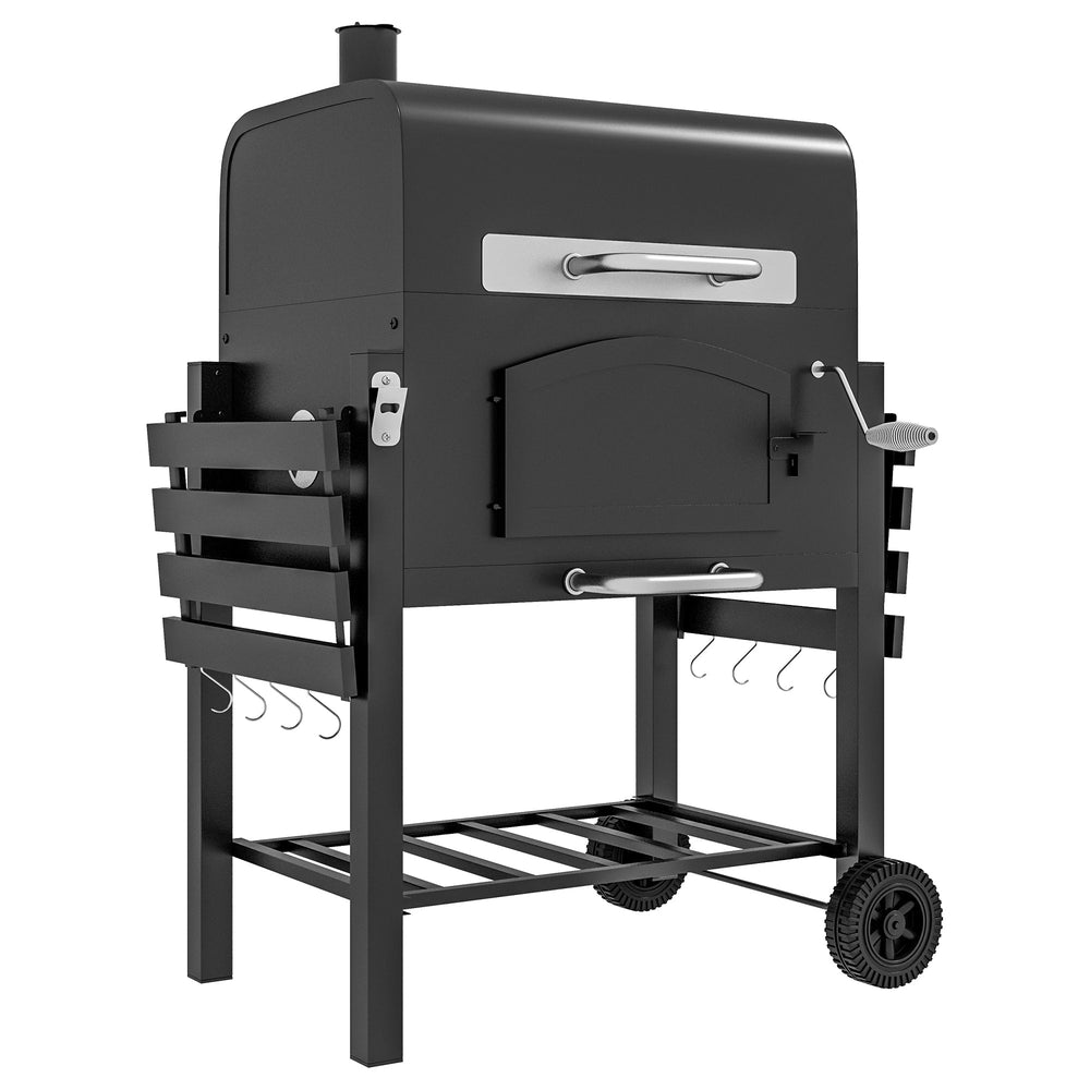 Outsunny 3-in-1 Charcoal BBQ, with Shelves - Black