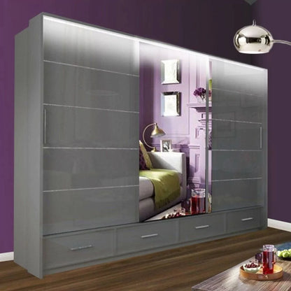 Mendeley Large High Gloss Sliding Wardrobe - Grey