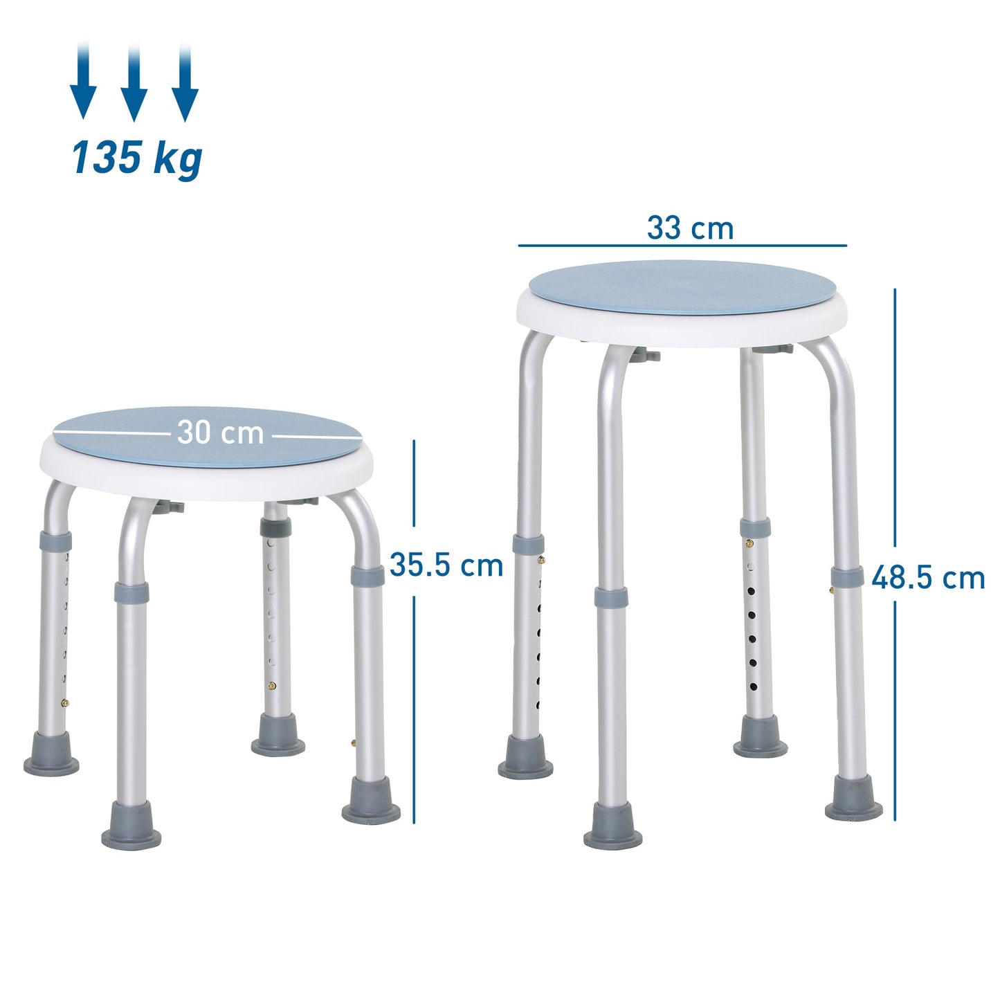 HOMCOM 360 Swivel Shower Chair, Height Adjustable Aluminium Shower Stool with Non-Slip Feet for Disabled, Elderly, Light Blue