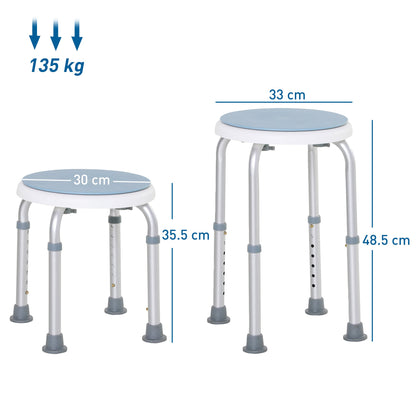 HOMCOM 360 Swivel Shower Chair, Height Adjustable Aluminium Shower Stool with Non-Slip Feet for Disabled, Elderly, Light Blue