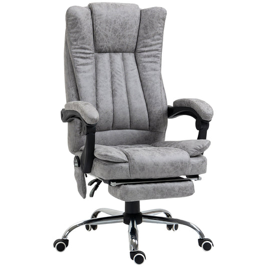 Vinsetto Office Chair with Massage and Heat, Microfibre Reclining Computer Desk Chair with Footrest and Adjustable Height, Swivel Wheels for Home Office, Grey