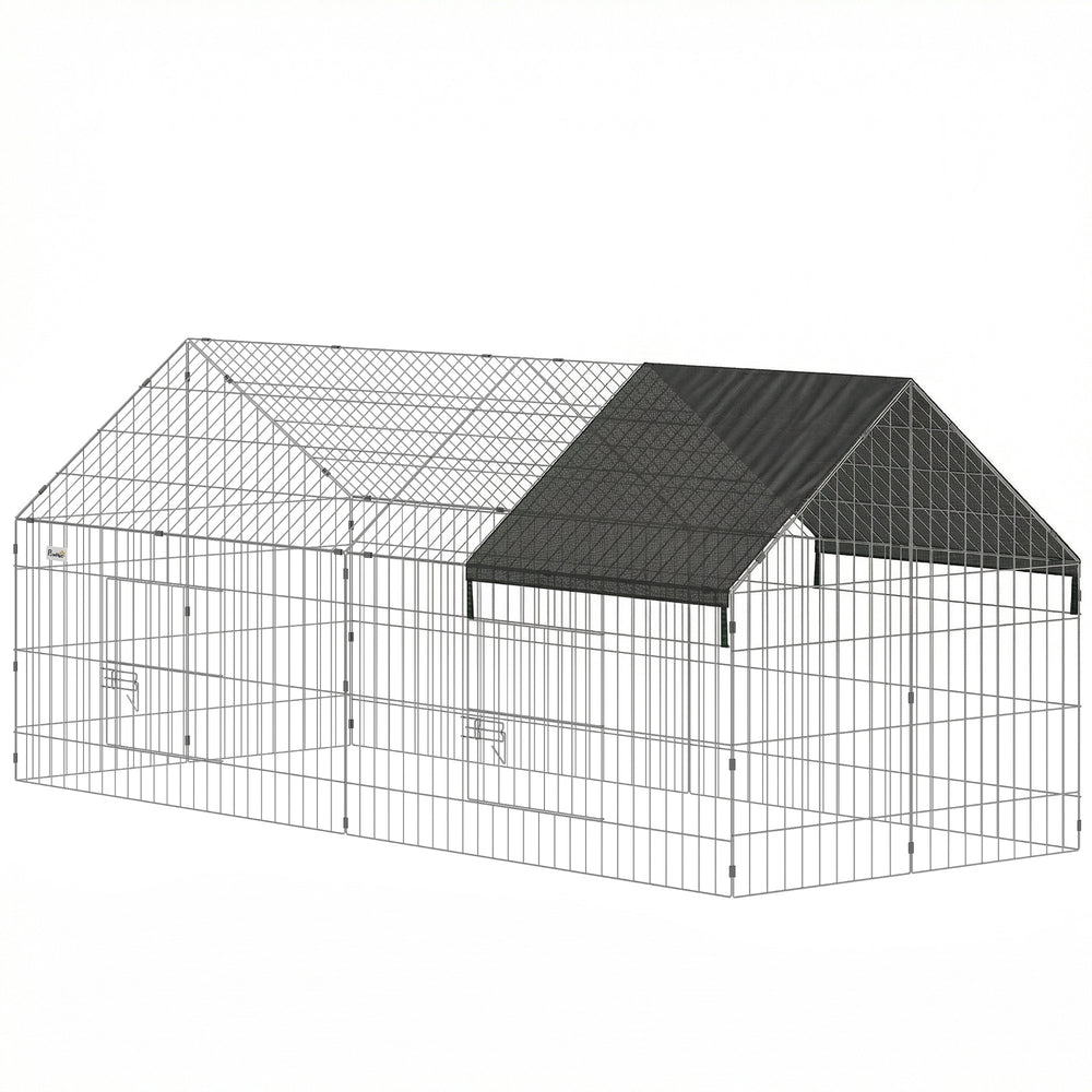 PawHut Rabbit Run with Protective Cover for Small Animals, Chickens, Guinea Pigs, Tortoises, 180 x 75 x 75 cm, Black