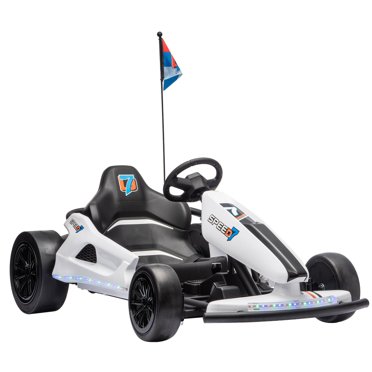 AIYAPLAY 24V Electric Drift Go Kart for Kids with Dual Motors, Soft Start, 12 KM/H High Speed, Headlight, for Ages 6-14, White