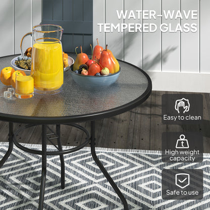 Outsunny Glass-Top Garden Table, with Parasol Hole - Black
