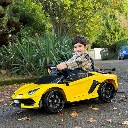 HOMCOM Lamborghini Licensed 12V kids Electric Car w/ Butterfly Doors, Remote, Music, Horn, Suspension - Yellow