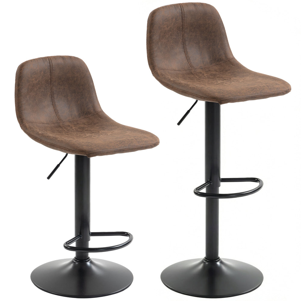 HOMCOM Bar Stools Set of 2, Modern Swivel Barstools with Footrest for Kitchen Island and Dining Room, Brown