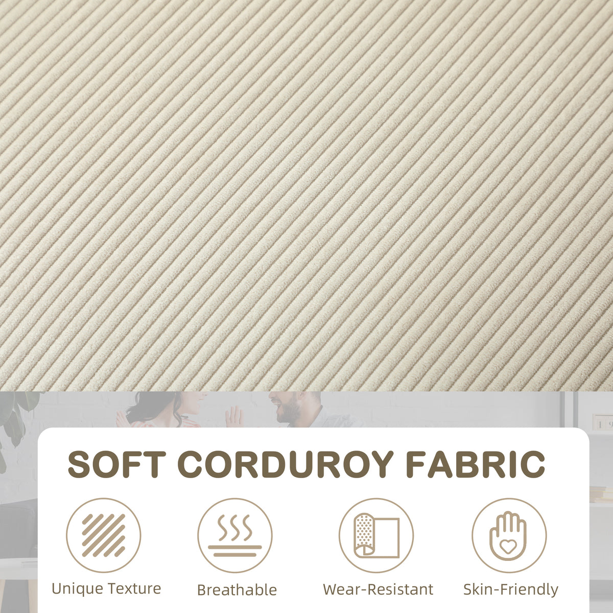 HOMCOM Three-Seater Corduroy Sofa - Cream White
