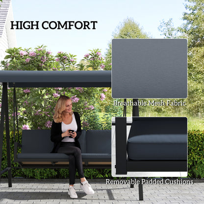 Outsunny Three-Seat Garden Swing Chair, with Adjustable Canopy - Dark Grey