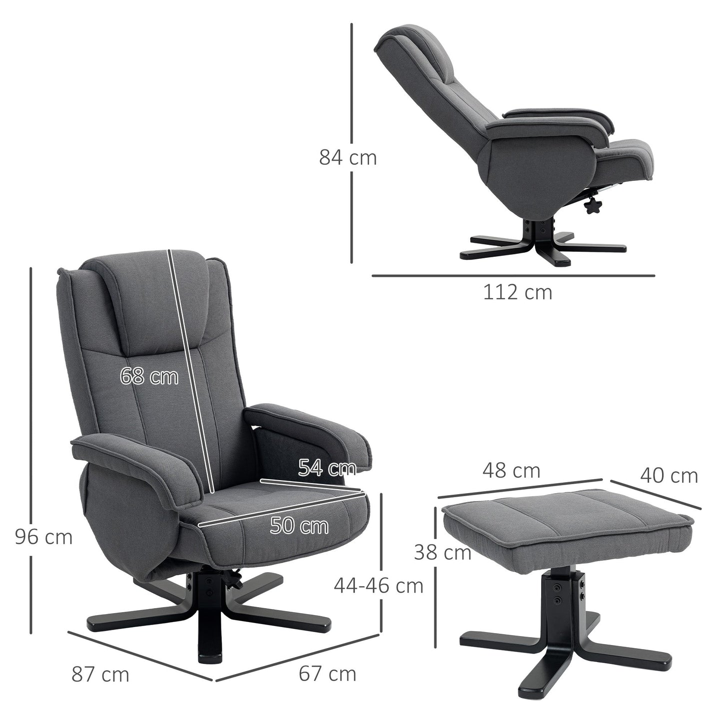 HOMCOM Rocker Swivel Recliner Chair with Footstool - Charcoal Grey Velvet