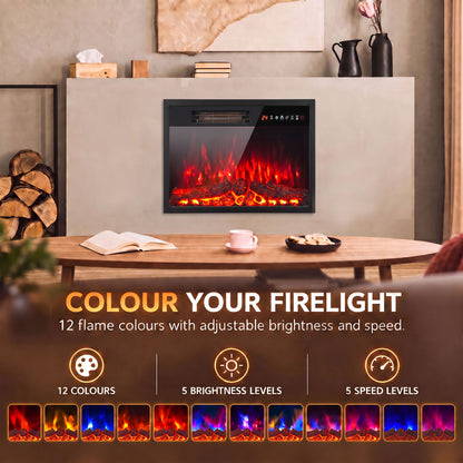 HOMCOM Electric Fireplace Insert, Recessed Electric Fire with Adjustable Flame Effect, Timer, Remote, 750W/1500W, Black