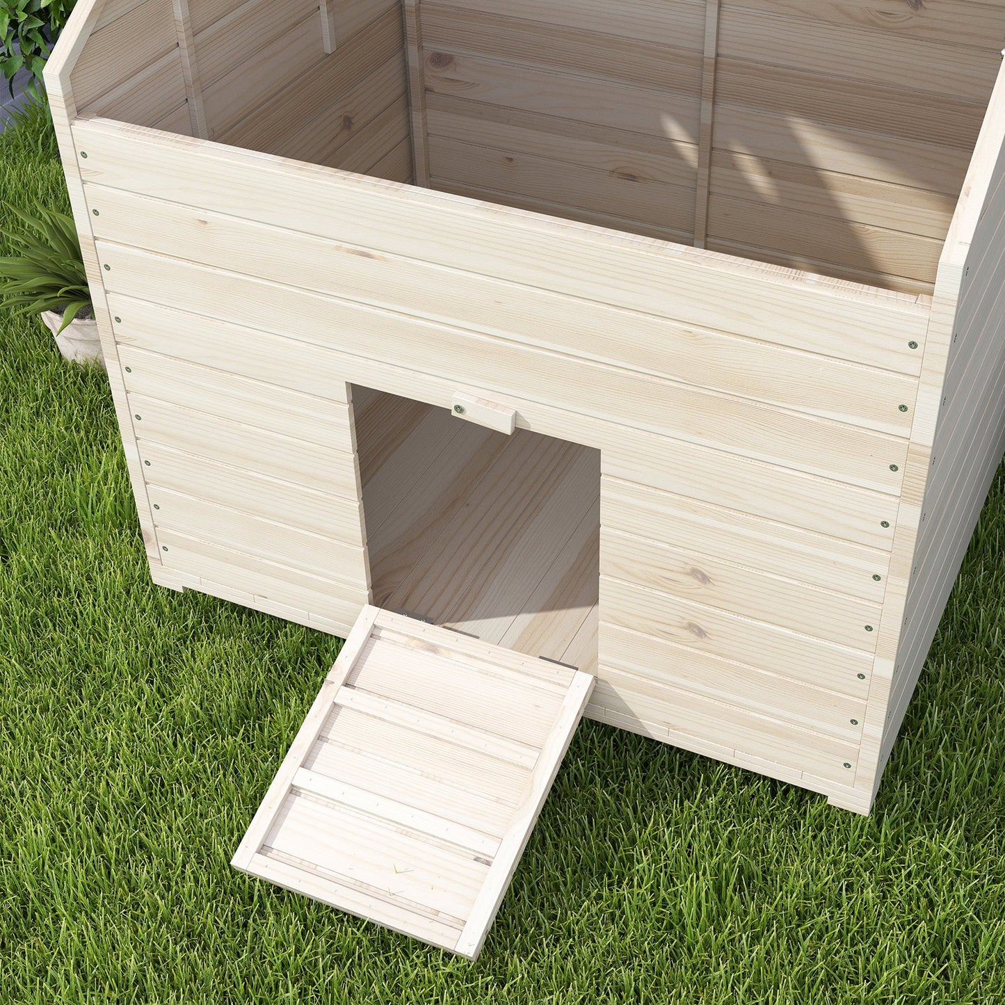 PawHut Wooden Duck House Poultry Coop for 2-4 Ducks with Openable Roof Raised Feet Air Holes Natural