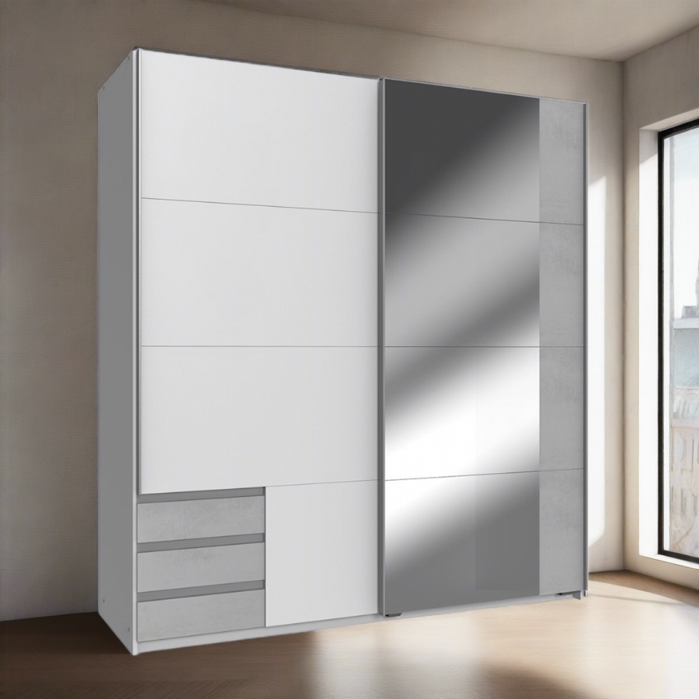 Sliding Wardrobe AMBER 2 Door Mirrored Wardrobe White 179cm