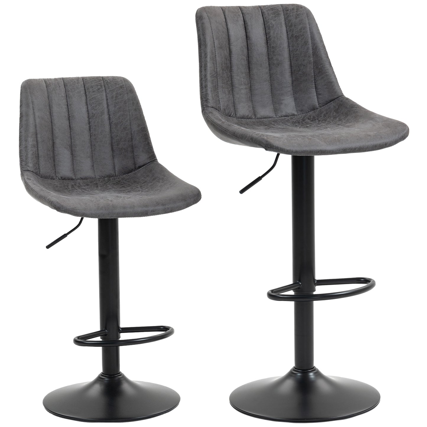 HOMCOM Set of 2 Leathaire Tub Bar Stools - Charcoal Grey