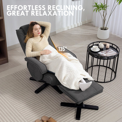 HOMCOM Rocker Swivel Recliner Chair with Footstool - Charcoal Grey Velvet