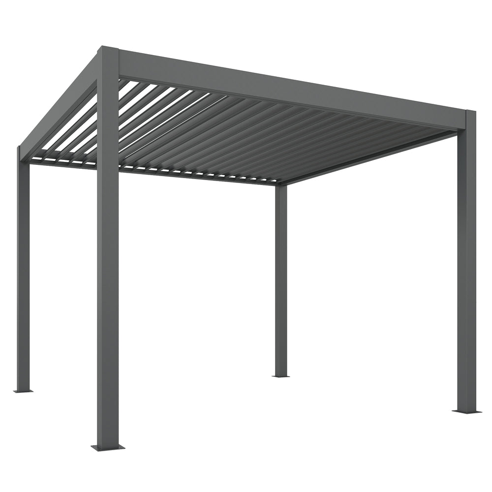 Outsunny 3 x 3(m) Electric Louvered Pergola with LED Lights, Aluminium Pergola Hardtop Gazebo with Remote, Adjustable Roof and Drainage System, Water and UV Proof