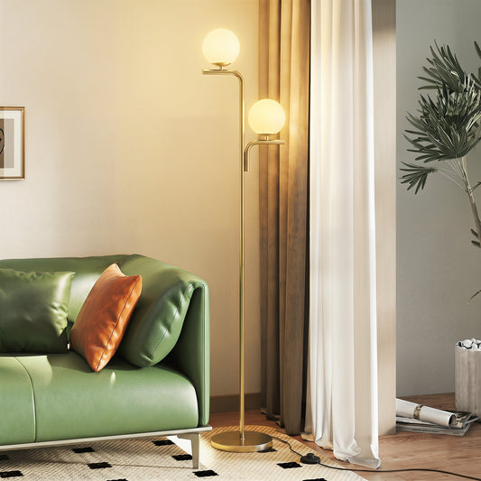 HOMCOM LED Floor Lamp, Modern Standing Lamp with 3 Colour Temperatures, Globe Glass Shades and Foot Switch, Gold Tone