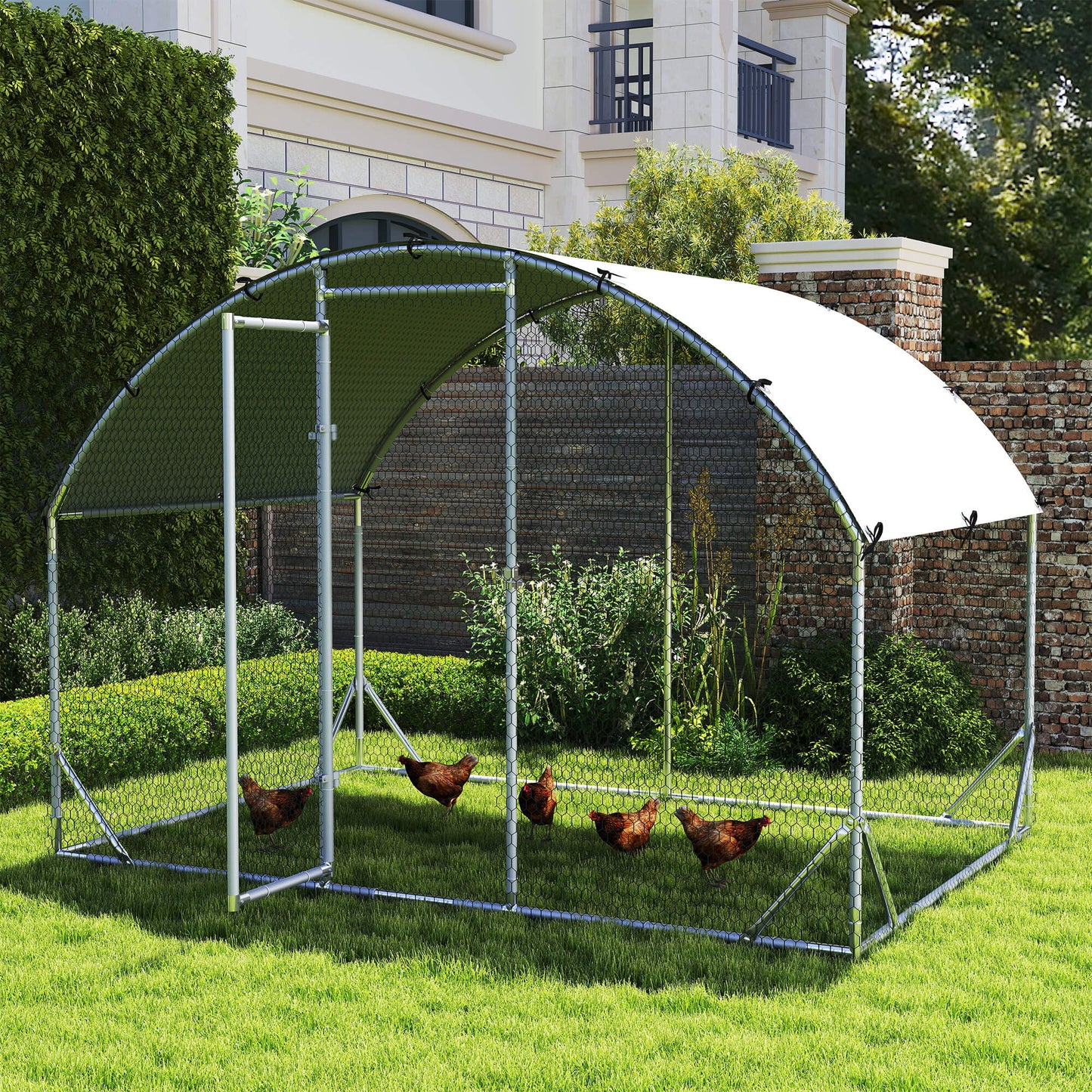 PawHut Walk In Chicken Run Galvanised Chicken Coop Hen Poultry House Cage Pet Playpen Garden with Water-Resist Cover, 2.8 x 1.9 x 2m