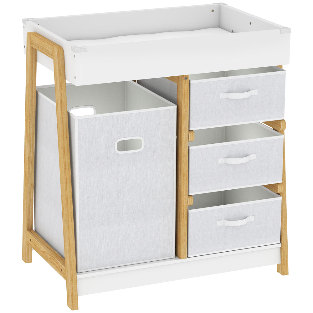 AIYAPLAY Baby Changing Table, Baby Changing Unit with 3 Drawers, Large Basket and Waterproof Pad for Bedroom Nursery, White