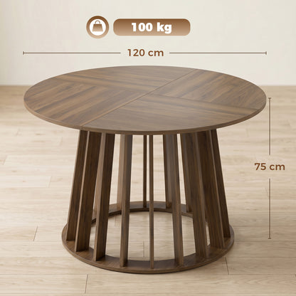 HOMCOM Dining Table for 4-6 People Modern Kitchen Table with Slatted Base 120 cm Round Light Walnut