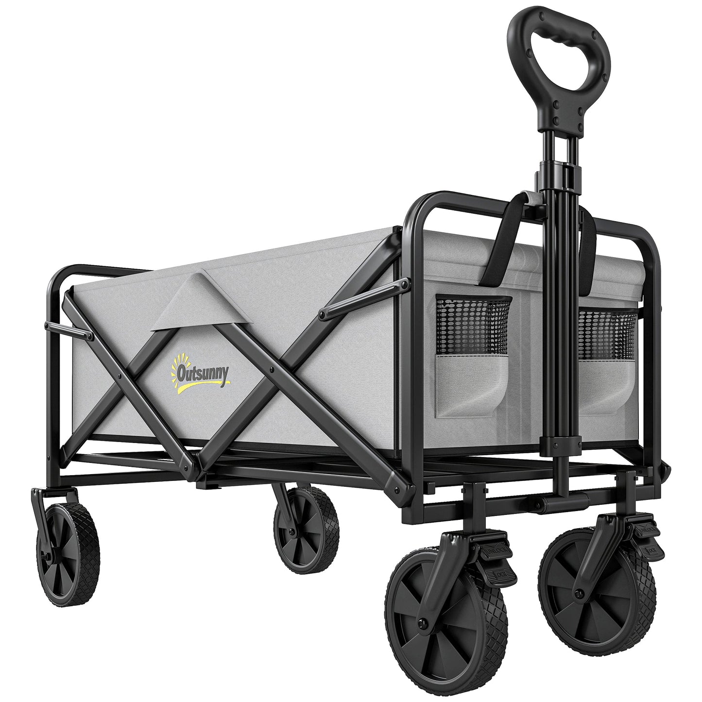 Outsunny Folding Pull Along Cart Cargo Wagon Trolley with Telescopic Handle - Dark Grey