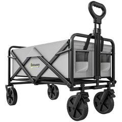 Outsunny Folding Pull Along Cart Cargo Wagon Trolley with Telescopic Handle - Dark Grey