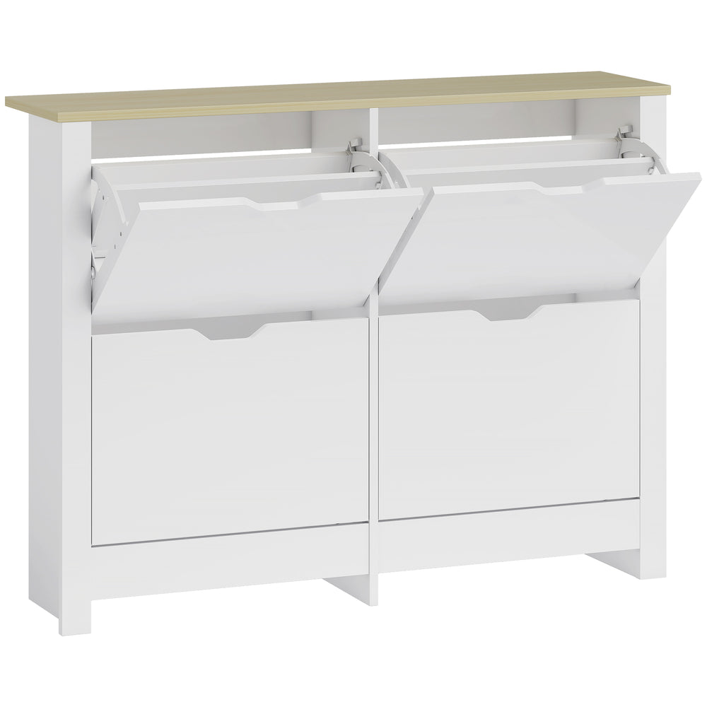 HOMCOM Slim Shoe Cabinet, Narrow Shoe Cupboard with 4 Flip Drawers, Adjustable Shelves for 16 Pairs of Shoes, White