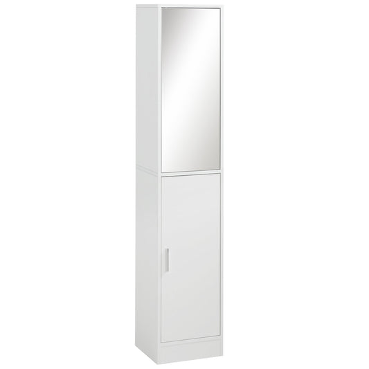 kleankin Tall Bathroom Cabinet with Mirror and Adjustable Shelf - White