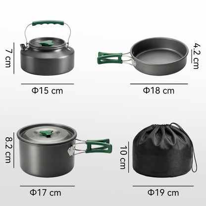 Outsunny Camping Cookware Set for 2-3 People, Ultralight Aluminium Camping Cooking Kit with Anti-Scald Handles, Grey