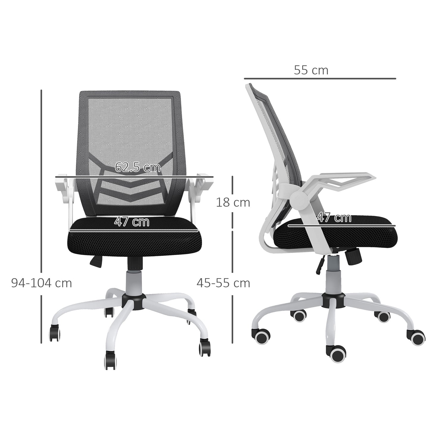 Vinsetto Mesh Office Chair, Computer Desk Chair with Flip-up Armrests, Lumbar Back Support and Swivel Wheels, Black