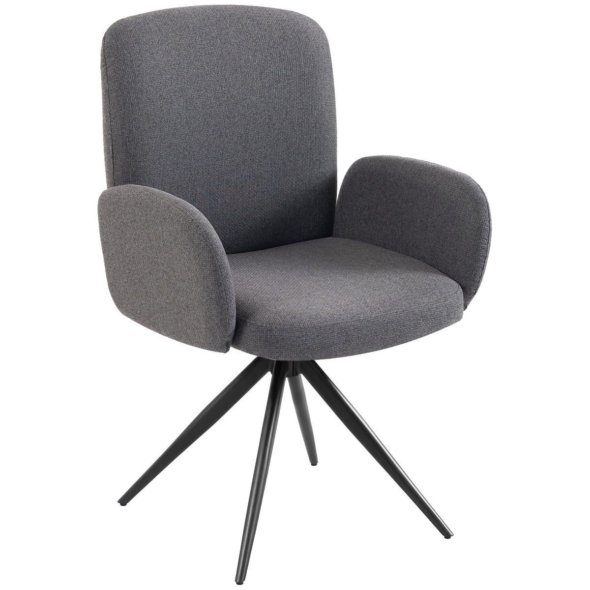 HOMCOM Swivel Accent Chair, Upholstered Linen-Look Armchair with Curved Backrest, Wrapped Armrests for Living Room, Grey