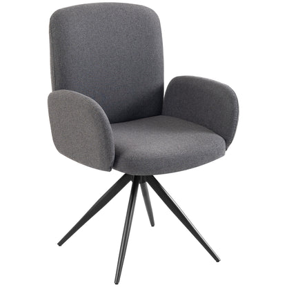 HOMCOM Swivel Accent Chair, Upholstered Linen-Look Armchair with Curved Backrest, Wrapped Armrests for Living Room, Grey