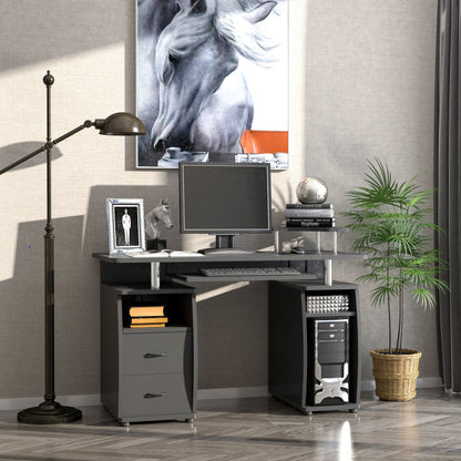 HOMCOM Study Desk Writing Table for Home Office, Student Workstation with Drawers, Sliding Shelf and Storage, Black