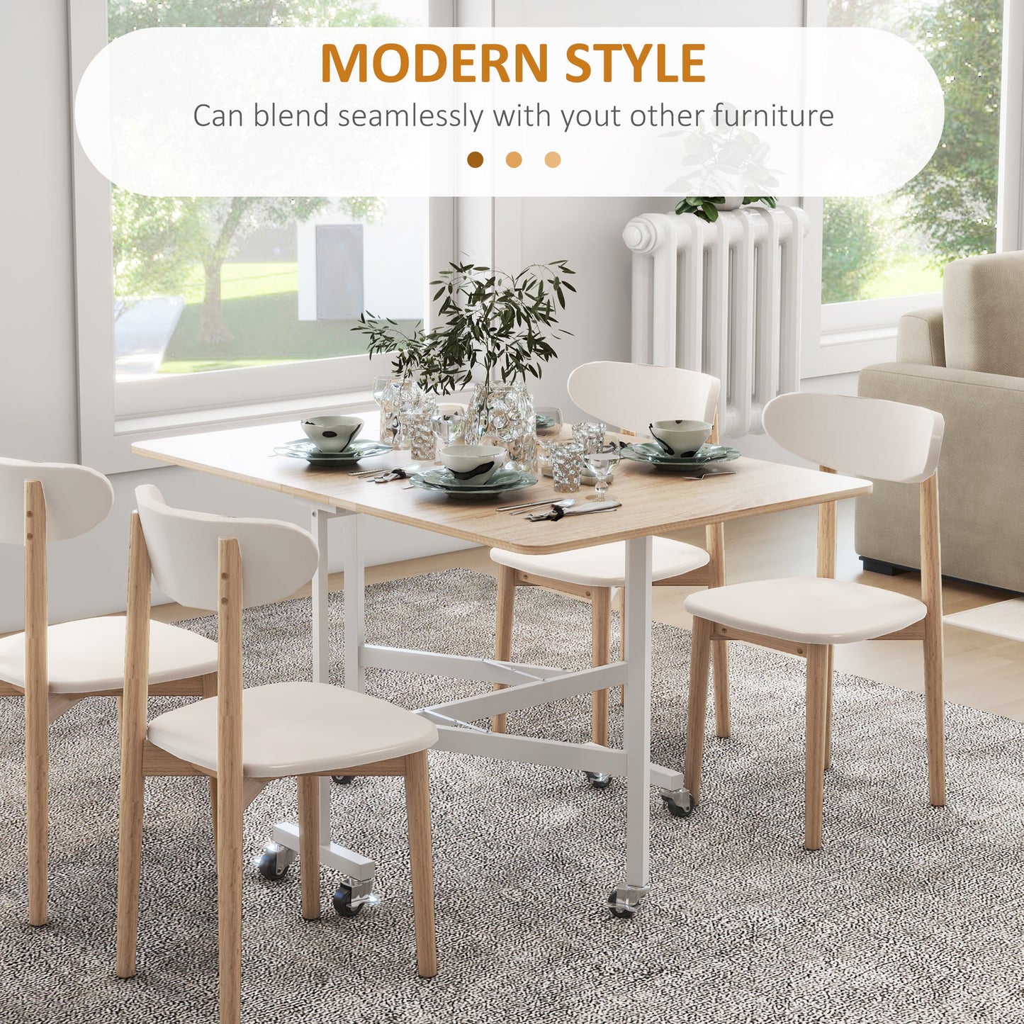 HOMCOM 4-6 Person Drop Leaf Dining Table - Oak